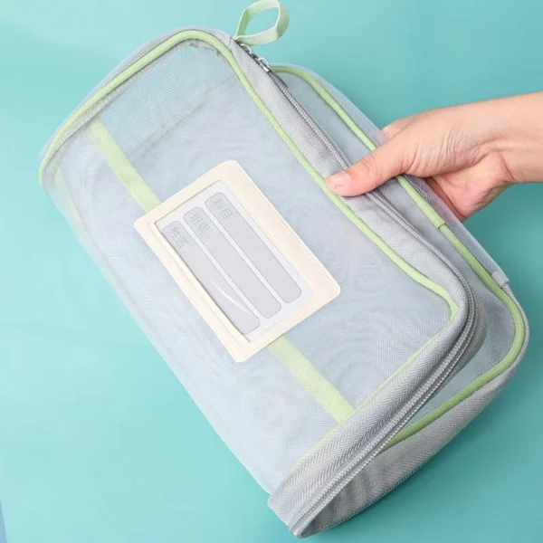 A4 Stationery Storage Bag Double-layer Mesh Zipper Bag Large Capacity Organizer Folders School Office Supplies Stationary Bag - Image 4