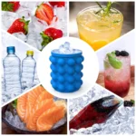 2-in-1 Silicone Ice Cube Mold & Ice Tray, Large Circular Ice Bucket, Portable Dark Blue Ice Maker for Summer Drinks - Image 6