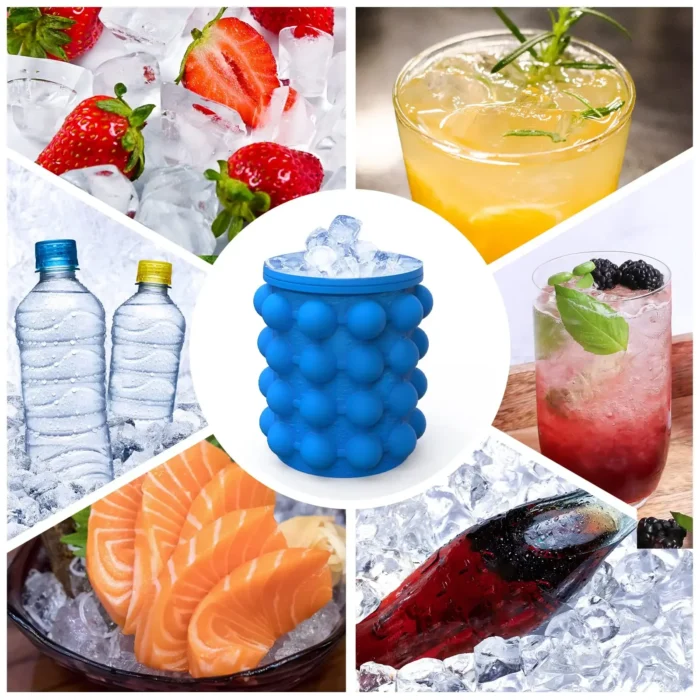 kf-S0359fd1e5d984f8889e03cdb849d866af 2-in-1 Silicone Ice Cube Mold & Ice Tray, Large Circular Ice Bucket, Portable Dark Blue Ice Maker for Summer Drinks - Image 6