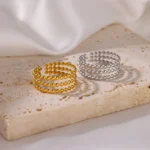 Stainless Steel Beads Design Rings For Women Gold Color Opening Ring Wedding Aesthetic Accessories Party Jewelry Gift BFF anillo - Image 5