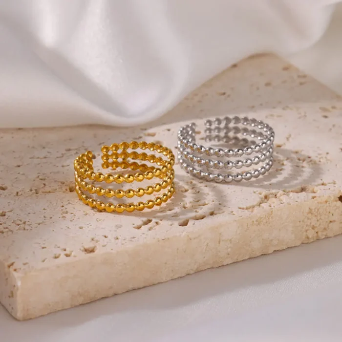 kf-S0386a4dba3da4ab189d3a464ec9a3b92t Stainless Steel Beads Design Rings For Women Gold Color Opening Ring Wedding Aesthetic Accessories Party Jewelry Gift BFF anillo - Image 5