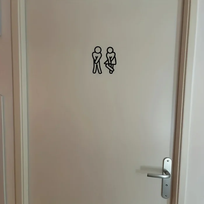 kf-S0387124ba0154fb4903e530d6aba97d8q Funny Bathroom Signs for Men Women Creative 2D Flat Restroom Door Decor Restaurant Hotel Cafe Toilet Signage Wall Sticker - Image 4