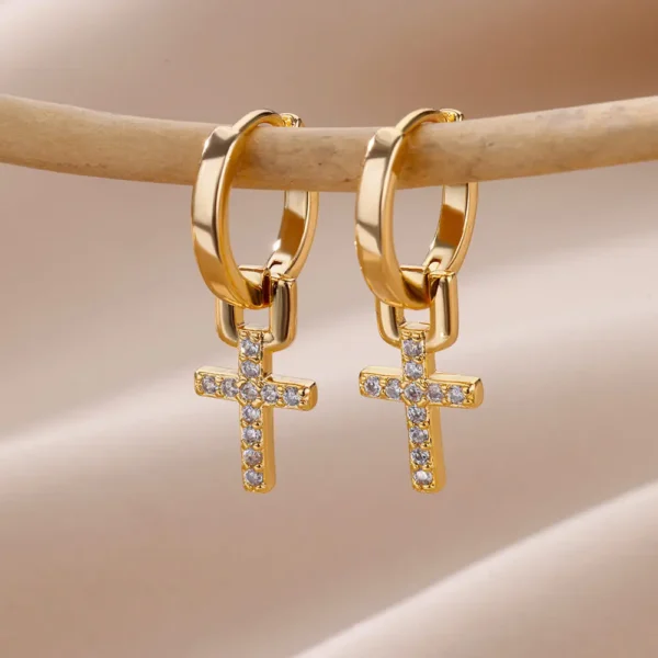 Zircon Cross Dangle Earrings For Women Girls Stainless Steel Cross Earring 2023 Trending Couple Wedding Aesthetic Jewelry aretes - Image 2