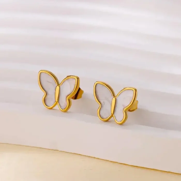 kf-S0748a37ecf8542558f9f48bef6db47714 Stainless Steel White Butterfly Earrings for Women Elegant Ear Accessories Aesthetic Butterfly Stud Earring Wedding Jewelry Gift - Image 1