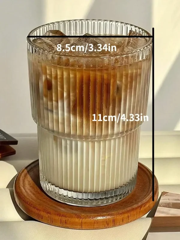 1pc, Vertical Striped Glass Cup, Iced Coffee Cup, Vintage Transparent Water Tea Milk Juice Mugs Cup, Wine Glasses For Cocktail, - Image 6