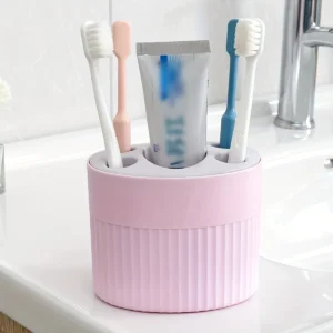 4 Slot Toothbrush Holder ABS Plastic Bathroom Organizer Freestanding Toothpaste Stand with Drain Holes for Home Gift Festival