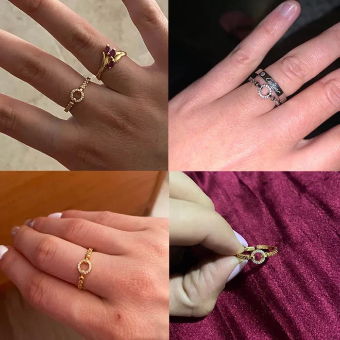 kf-S09b565d06a4b4e618d406888d272a62a5 Zircon Round Rings For Women Punk Rock Chain Round Open Adjusted Stainless Steel Ring Accessories Jewelry Gift Bijoux Femme - Image 6