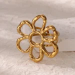 Stainless Steel Exaggerated Big Flower Rings For Women Gold Color Sunflower Finger Ring Female Fashion Aesthetic Jewelry Gift - Image 4