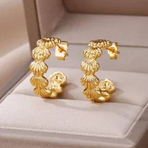 C-shaped Shell Stainless Steel Earrings For Women Korean Style Gold Plated Piercing Earring Luxury Quality Jewelry Birthday Gift