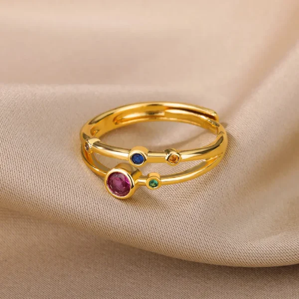 Colorful Zircon Round Stone Rings For Women Stainless Steel Gold Color Finger Ring Wedding Aesthetic Jewelry Gift bijoux femme - Image 3