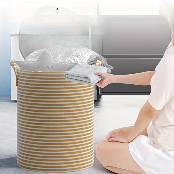 Foldable Minimalist Striped Laundry Basket Multi Use Collapsible Storage Organizer for Bathroom Bedroom Toy Clothes Home 1 Pack - Image 6