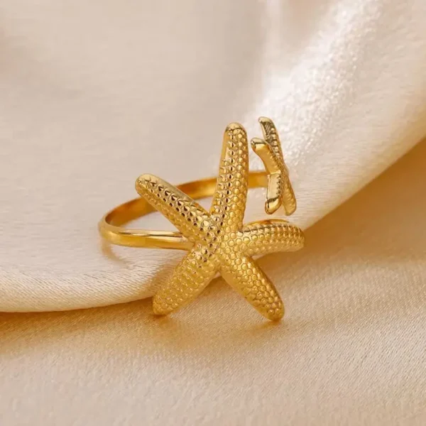 Stainless Steel Starfish Open Rings For Women Gold Color Geometric Adjustable Ring Wedding Party Fashion Jewerly Gift anillos - Image 2
