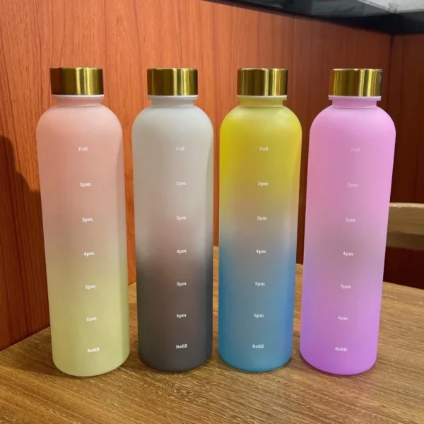 1L Bottle With Time Marker 32 OZ Motivational Reusable Fitness Sports Outdoors Travel Leakproof BPA Free Frosted Plastic - Image 2