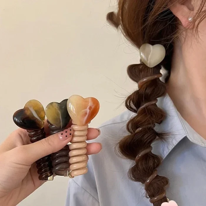 kf-S15d41a88b508464da89ec335f6fe037aV 1PC Heart Shape Elastic Rubber Bands For Women Girls Telephone Wire Hair Ties Loop Spiral Spool Headbands Ponytail Holders Acces - Image 2