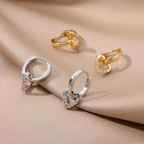 Hollow Zircon Heart Earrings For Women Stainless Steel Gold Color Heart Earring Luxury Wedding Couple Jewelry Gift Free Shipping - Image 3