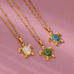 Colored Turtle Pendant Necklace for Women Summer Beach Female Charm Necklace Beads Chain Cute Stainless Steel Jewelry collar - Image 2