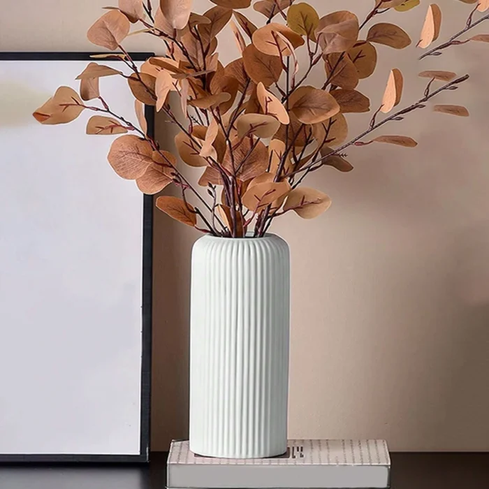 kf-S1761df392d0e48a1aad684710e19e2f3A Striped Ceramic-Like Plastic Vase for Flowers, Decorative Floral Arrangement Display, Creative Little Flower Vase - Image 2