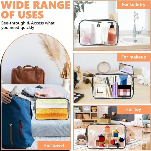 Clear Toiletry Bag,Portable Travel Makeup Bags With Zipper Clear Organizer Bags PVC Cosmetic Pouch For Airport Airline Compliant - Image 4