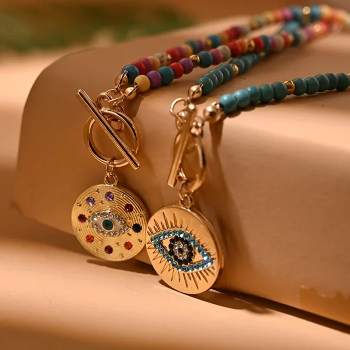 kf-S1a1aa28ae19a437a99ccc13ea45a33b8p 4mm Colorful Stone Choker Necklace for Women, Round Evil Eye Charm Pendant, Devil Eye Pendant, Fashion Daily Jewelry - Image 3