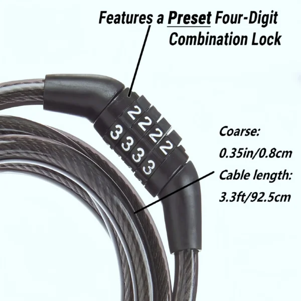 Anti theft bicycle lock, 4-digit password lock, 1-meter ultra strong cable, suitable for mountain bikes, road bikes, - Image 5