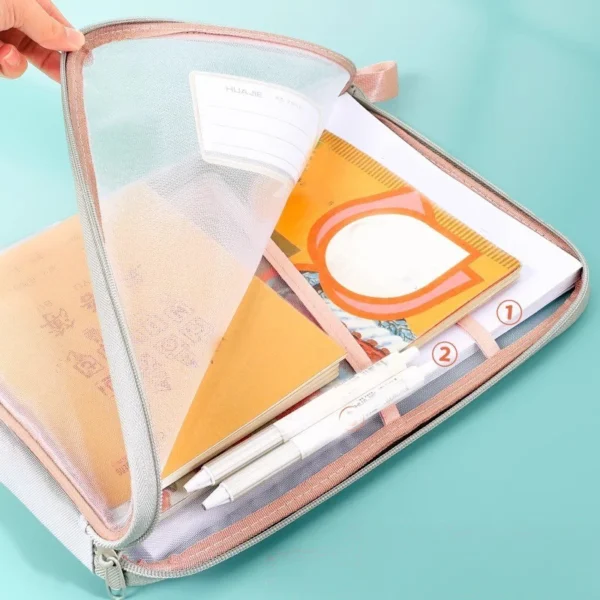 A4 Stationery Storage Bag Double-layer Mesh Zipper Bag Large Capacity Organizer Folders School Office Supplies Stationary Bag - Image 3