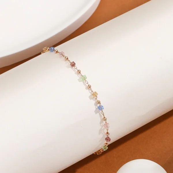 Bohemian Colorful Rhinestone Adjustable Anklet for Women Summer Beach Gold Color Thin Feet Chain Party Jewelry Accessories New - Image 4