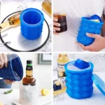 2-in-1 Silicone Ice Cube Mold & Ice Tray, Large Circular Ice Bucket, Portable Dark Blue Ice Maker for Summer Drinks - Image 2