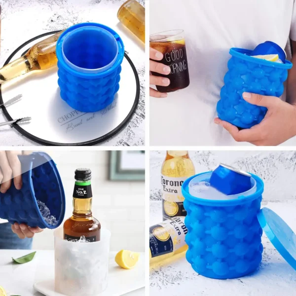 2-in-1 Silicone Ice Cube Mold & Ice Tray, Large Circular Ice Bucket, Portable Dark Blue Ice Maker for Summer Drinks - Image 2
