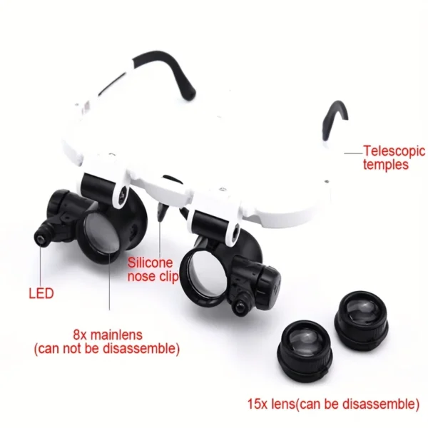 2LED headmounted lighting microlens with maintenance LED lamp magnifying glass, magnification 8x, 15x, 23x - Image 4