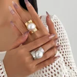 Ingemark Punk Exaggerated Irregular Metal Wide Open Adjustable Rings for Women Imitation Pearl Geometric Finger Ring Men Jewelry - Image 4