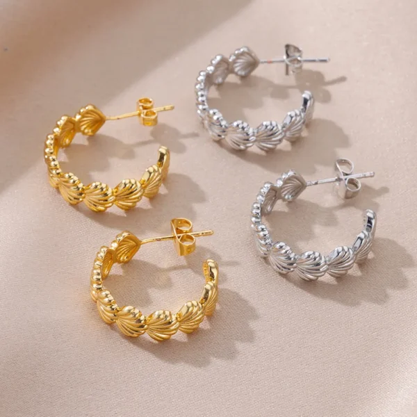 C-shaped Shell Stainless Steel Earrings For Women Korean Style Gold Plated Piercing Earring Luxury Quality Jewelry Birthday Gift - Image 4