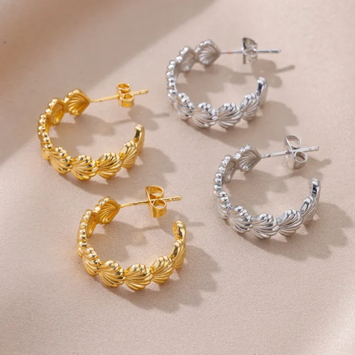 kf-S239b1fbc9d2d4a59acc5231bfc0613417 C-shaped Shell Stainless Steel Earrings For Women Korean Style Gold Plated Piercing Earring Luxury Quality Jewelry Birthday Gift - Image 4