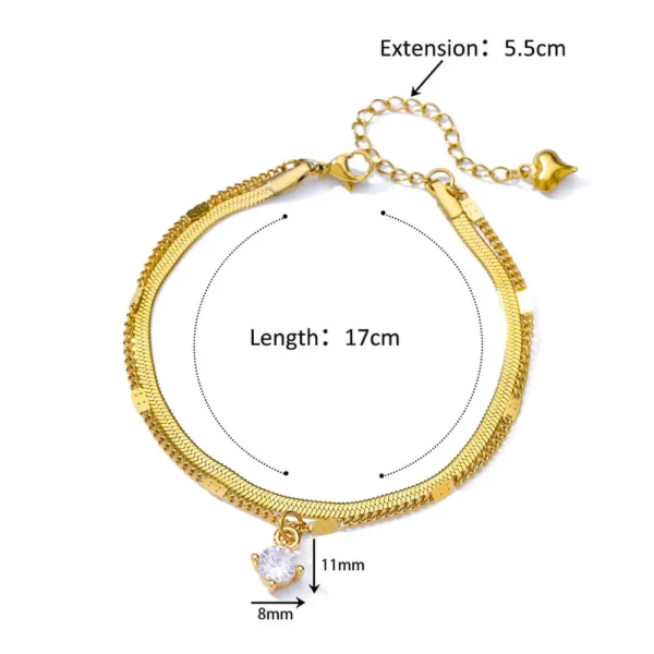 Zircon Circle Bead Anklets For Women Gold Color Stainless Steel Anklet Double Snake Chain Summer Beach Accessories Jewelry Gift - Image 5