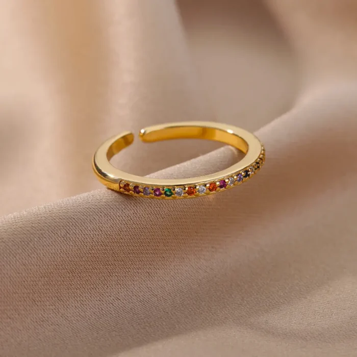 kf-S27936cebab844d41a28141bd08d5b872z Mini Zircon Green Rings For Women Stainless Steel Gold Color Adjustable Finger Ring Engagement Wedding Christmas Jewelry Gift - Image 4