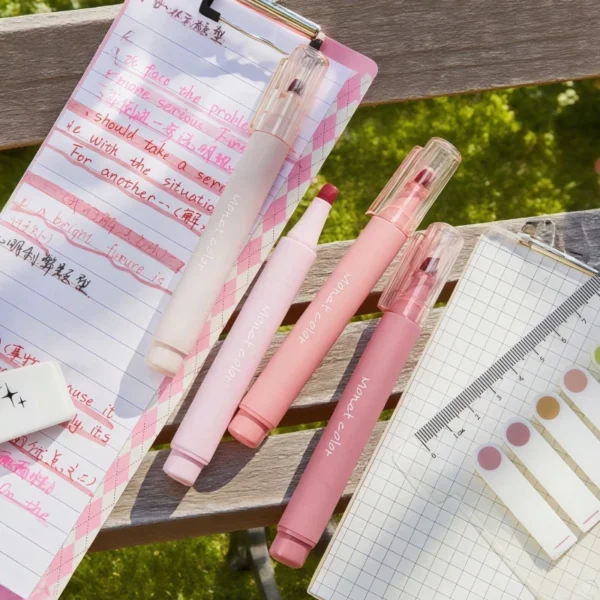 4 Pack Soft Touch Fluorescent Gel Pens Morandi Pink WaterBased Ink Quick Dry Tip for Office School Highlighting Writing - Image 4