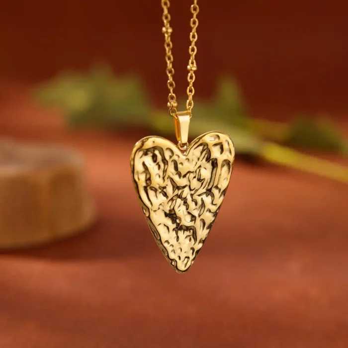 kf-S2d5974b844d94005a28ac6891bbc544e2 Trendy Heart Pendant Stainless Steel Pleated Necklaces For Women Trendy Gold Color Aesthetic Pendant Necklace Jewelry Accessory - Image 3