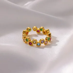 Colorful Tiny Round Rings For Women Stainless Steel Gold Color Adjustable Wedding Ring Luxury Aesthetic Jewlery Couple Gift