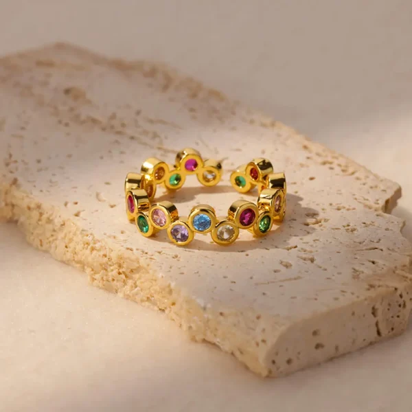 Colorful Tiny Round Rings For Women Stainless Steel Gold Color Adjustable Wedding Ring Luxury Aesthetic Jewlery Couple Gift - Image 2