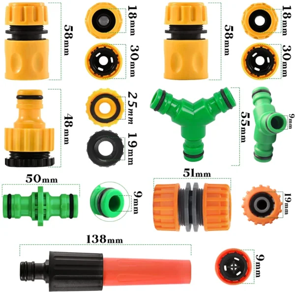 15Pcs Garden Hose Connector Set, Quick Connectors for Pipe Repair, 3 Tap Extender, Irrigation Accessories - Image 2