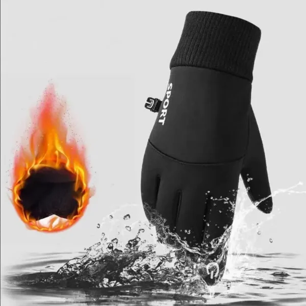 Black Winter Warm Full Fingers Waterproof Cycling Outdoor Sports Running Motorcycle Ski Touch Screen Fleece Gloves - Image 2