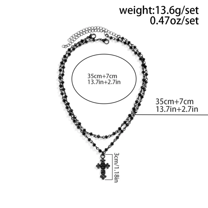 kf-S31978b019c57444fb39a93a878d0c153v 2Pcs/Set Gothic Black Cross Jesus Pendant Choker Necklace for Women Punk Vintage Metal Beads Chain Neck Jewelry Accessories New - Image 2