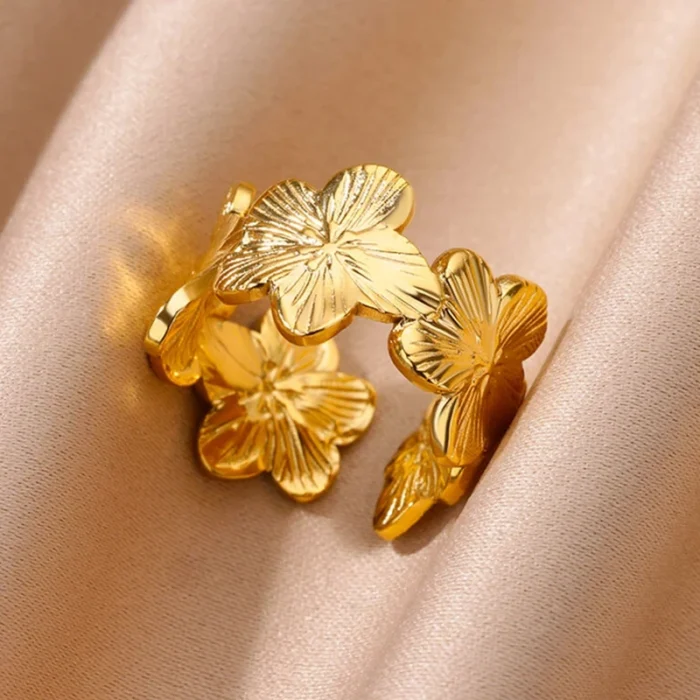 kf-S32ce5901c3d447c89495740058ad6ec4g Stainless Steel Exaggerated Big Flower Rings For Women Gold Color Sunflower Finger Ring Female Fashion Aesthetic Jewelry Gift - Image 3