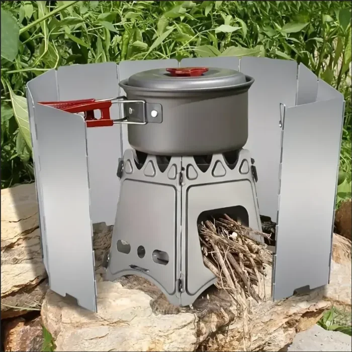 kf-S3384264b54414473b9a40c1cf9aef6feq 8 Plates / 10 Plates Aluminum Alloy Stove Windscreen, Ultralight Foldable Stove Windshield, Suitable For Outdoor Camping, Picnic - Image 2