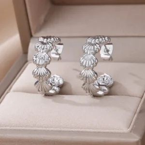 C-shaped Shell Stainless Steel Earrings For Women Korean Style Gold Plated Piercing Earring Luxury Quality Jewelry Birthday Gift