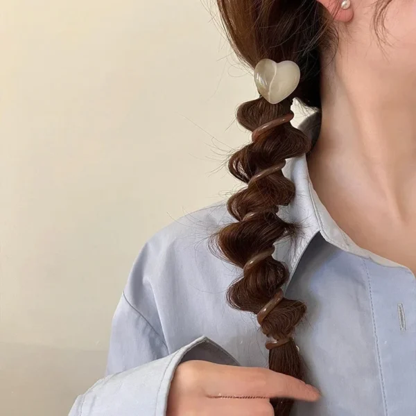 1PC Heart Shape Elastic Rubber Bands For Women Girls Telephone Wire Hair Ties Loop Spiral Spool Headbands Ponytail Holders Acces - Image 6