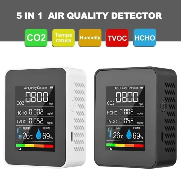 Multifunctional 5in1 CO2 Meter Digital Temperature Humidity Tester Carbon Dioxide TVOC HCHO Detector Air Quality Monitor - Image 5