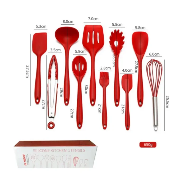 kf-S35594438dc6b4de68906648dda8ac065F 10 PCS Silicone Cookware Set Kitchen Cooking Tools Baking Tools Tableware Silicone Shovel Spoon Scraper Kitchen Accessories - Image 6