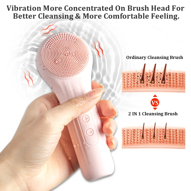 kf-S35770fa9464a4fe7a7969b36f5b85220d Sonic Waterproof Facial Cleansing Brush for Men & Women Rechargeable Exfoliating Electric Face Scrubber Cleanser Brush - Image 1
