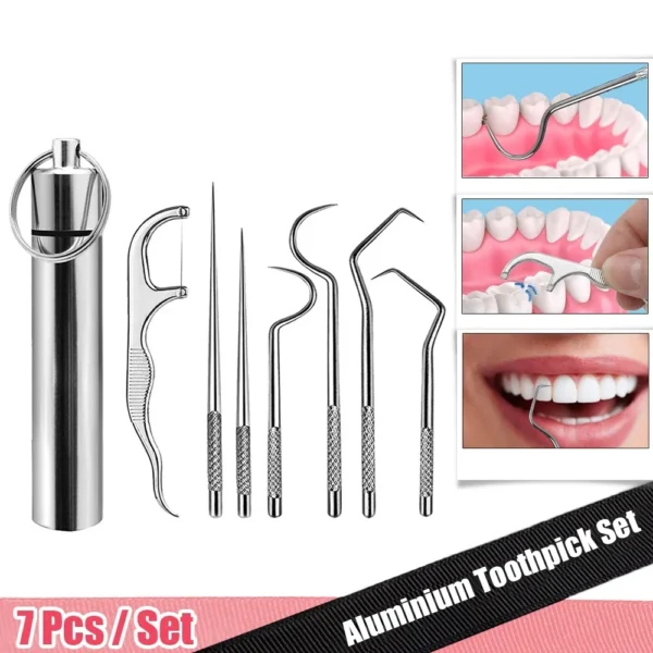 7PCS Aluminum Toothpicks Set, Reusable Tooth Floss Picks for Teeth Cleaning & Oral Care, Portable Flossing Tool - Image 7