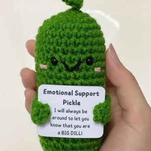 Cute Handmade Plush Doll Knitted Cucumber Décor with Positive Message Valentine's Day New Year Birthday Gift for Kid and Couples